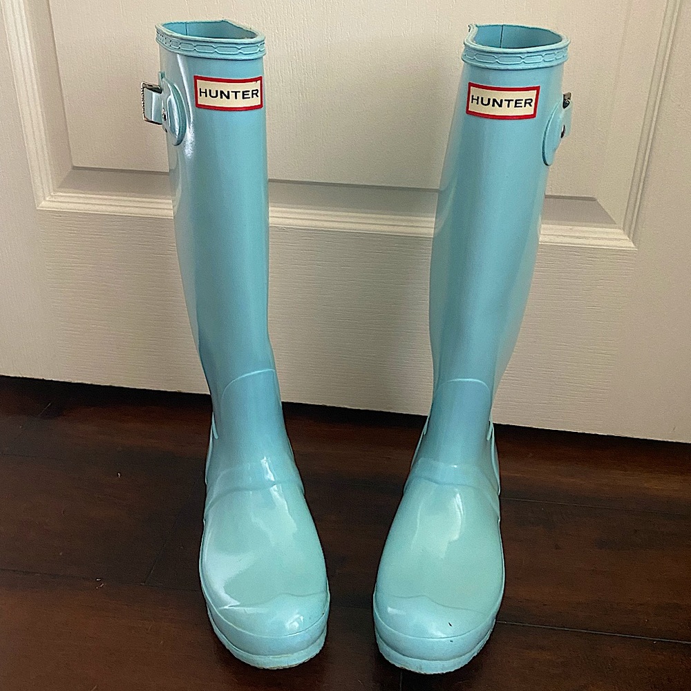 Baby blue Hunter rain boots